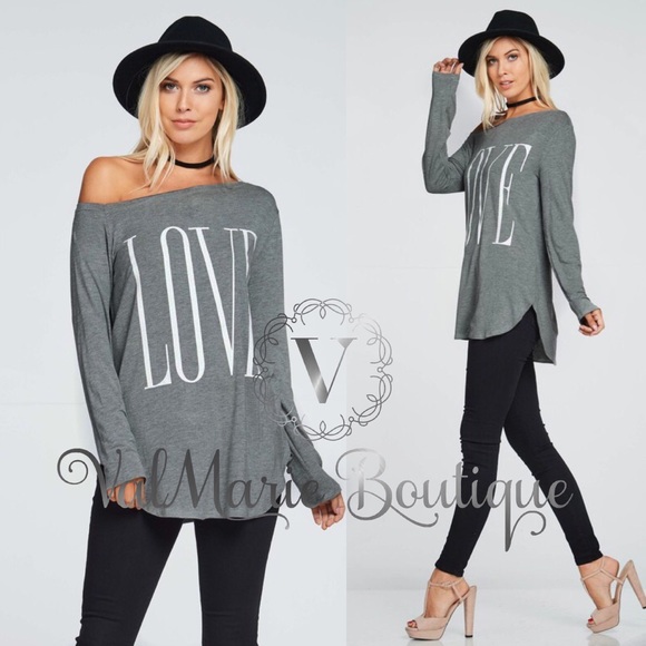 Gray Off Shoulder Love Top - Picture 2 of 3